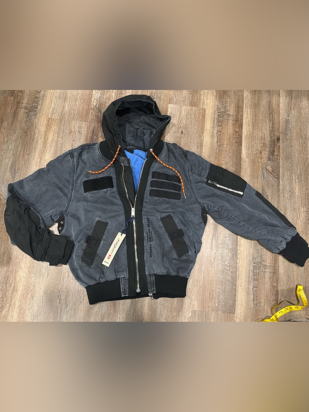 New Diesel D-EEJACK-NE JoggJeans Jacket Black Denim Hooded Vest Coat Men's Sz M